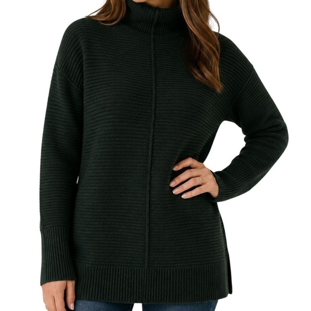 Cashmere Cashmere Dark Green Ribbed Turtleneck Sweater Large